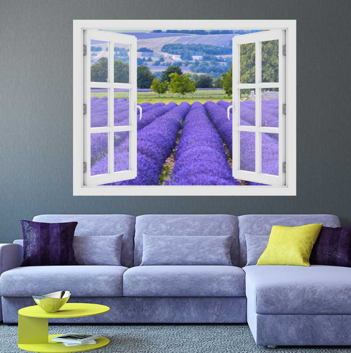 Fereastra cu efect 3D - Camp de Lavanda in Provence - 119x93 cm [2]