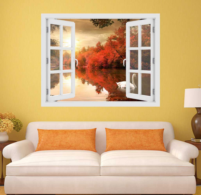 Fereastra cu efect 3D - Lebada in apus de soare - 119x93 cm [2]