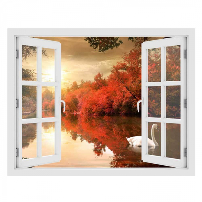 Fereastra cu efect 3D - Lebada in apus de soare - 119x93 cm [3]
