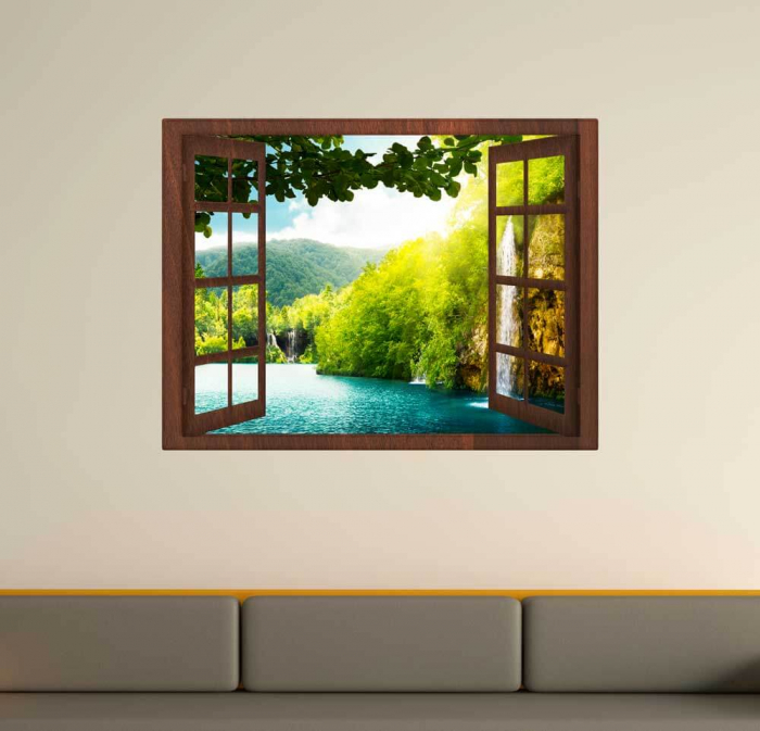 Sticker Fereastra cu efect vizual 3D - 119x90 cm - tocaria maro [2]