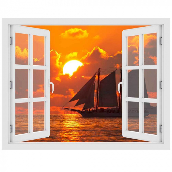 Fereastra cu efect 3D - Sunset boat sailing - 119x93 cm [3]