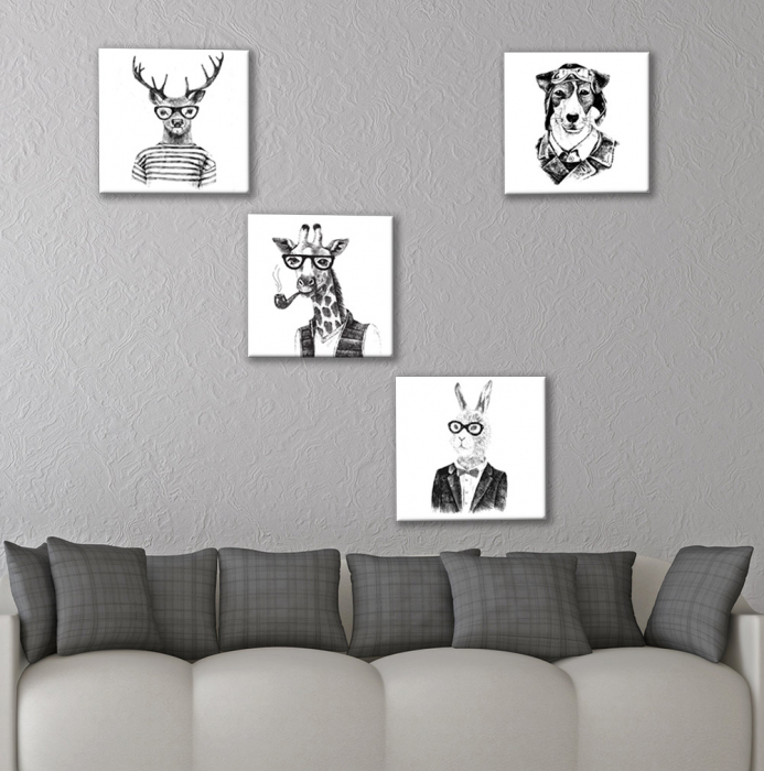 Set de 4 tablouri : Animale Hipster Style [4]