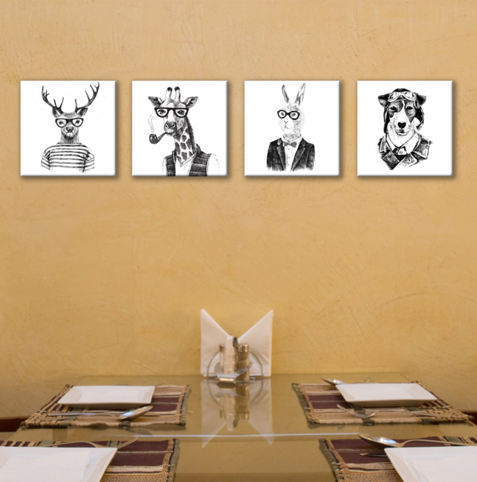 Set de 4 tablouri : Animale Hipster Style [2]