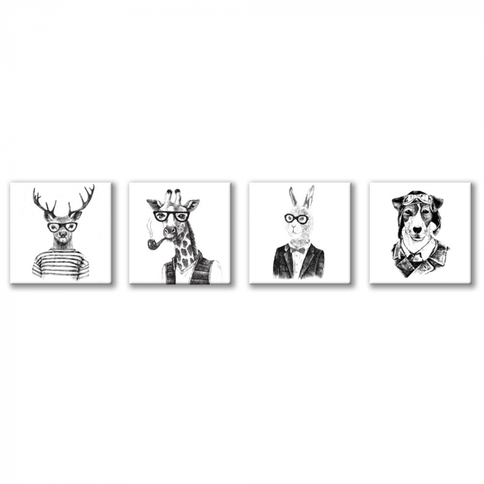 Set de 4 tablouri : Animale Hipster Style [5]