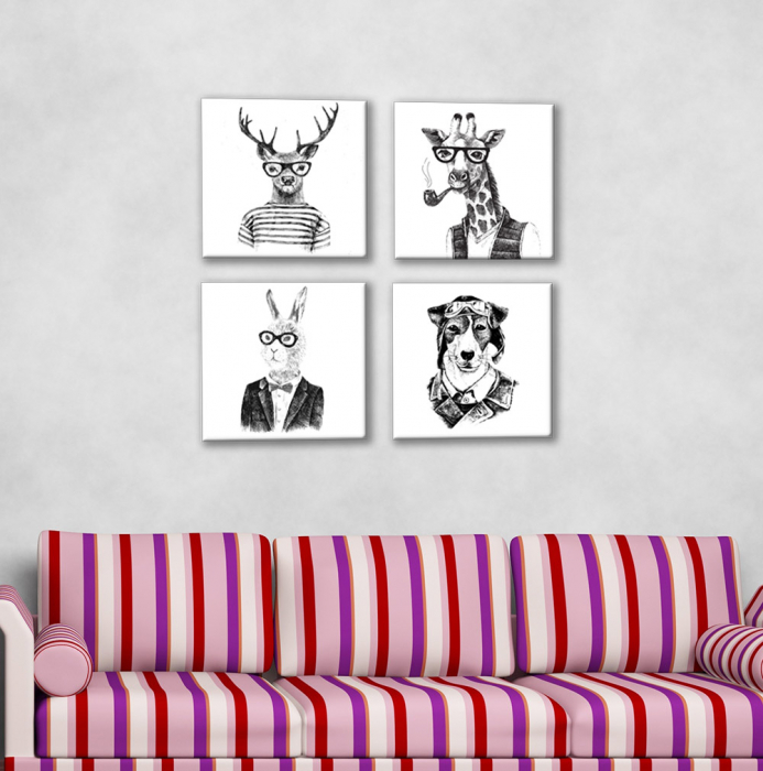 Set de 4 tablouri : Animale Hipster Style [3]