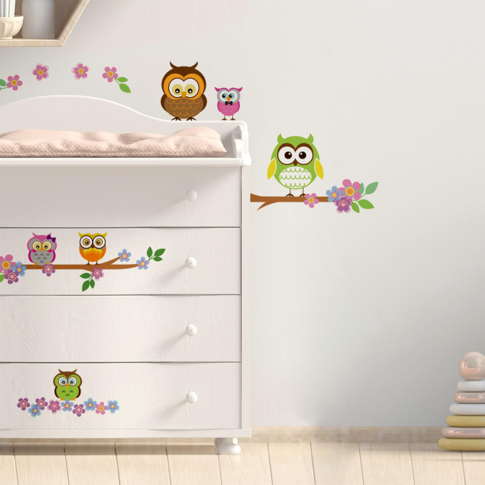 Sticker Owl Flowers Trees [3]