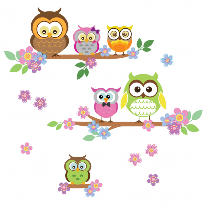 Sticker Owl Flowers Trees [2]