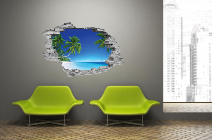 Sticker cu efect 3D - Palmieri pe plaja [2]
