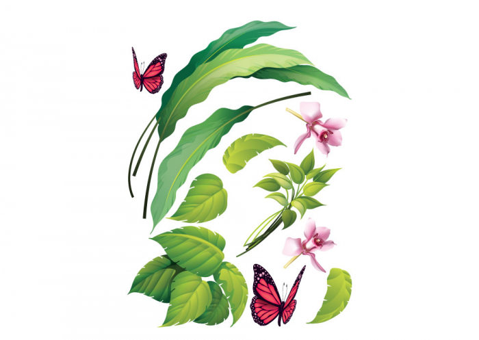 Sticker decorativ - Flori si fluture [2]
