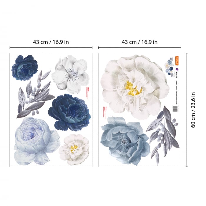 Sticker Elegant Blue Watercolour Peonies [5]