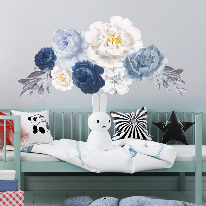 Sticker Elegant Blue Watercolour Peonies [2]