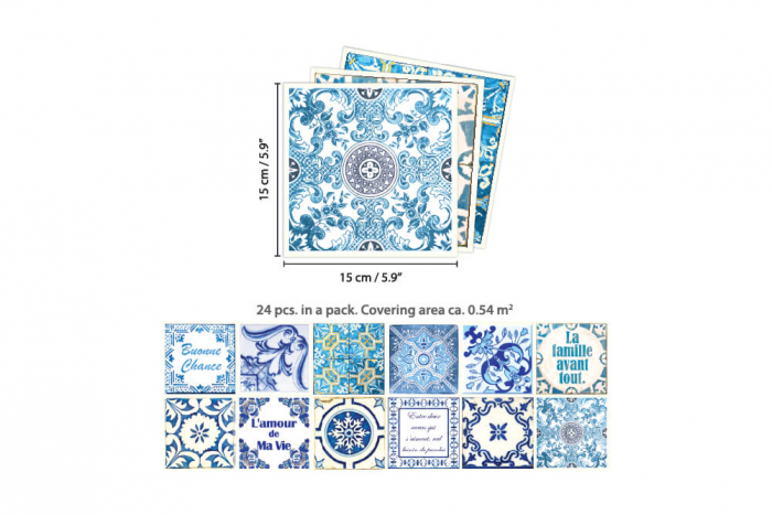 Sticker faianta - French Quote Classic Blue - 24 buc - 15x15 cm [3]