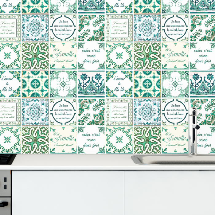 Sticker faianta - Green Vintage Mosaic Tiles – French - 24 buc - 15x15 cm [2]
