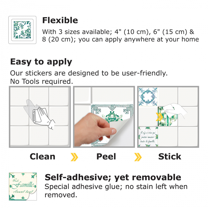 Sticker faianta - Green Vintage Mosaic Tiles – French - 24 buc - 15x15 cm [4]