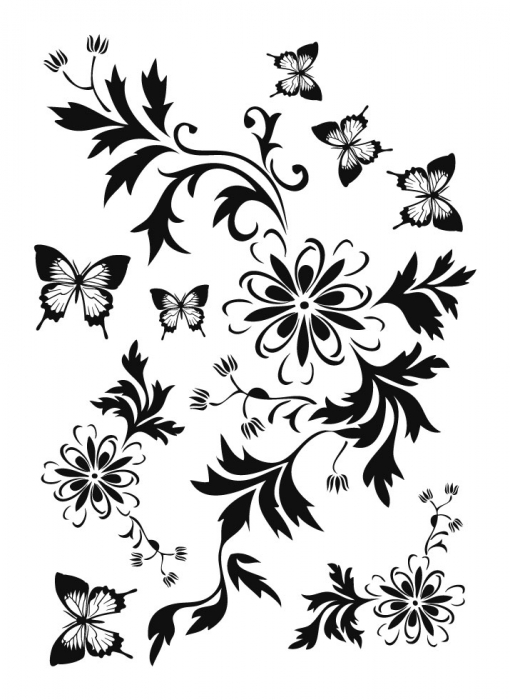Sticker - Compozitie de flori si fluturi [2]