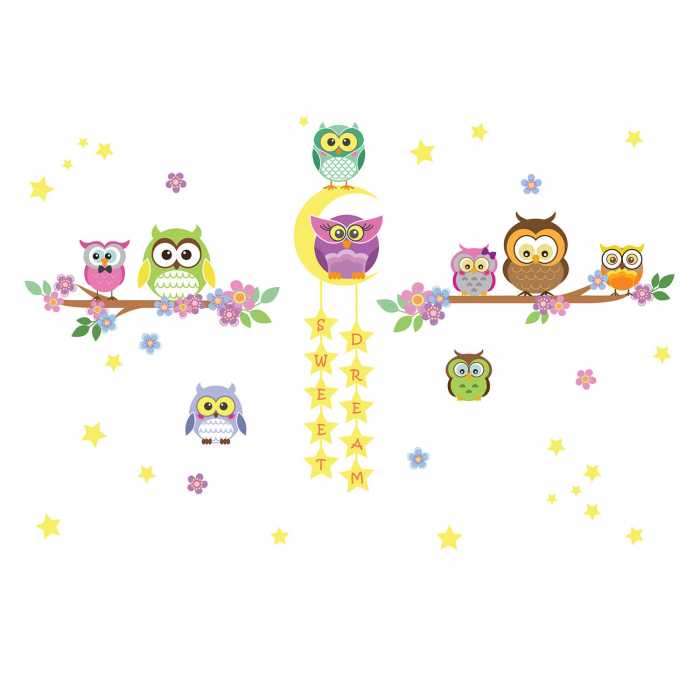 Sticker Owl Flowers Trees and Owl Tree Star [2]