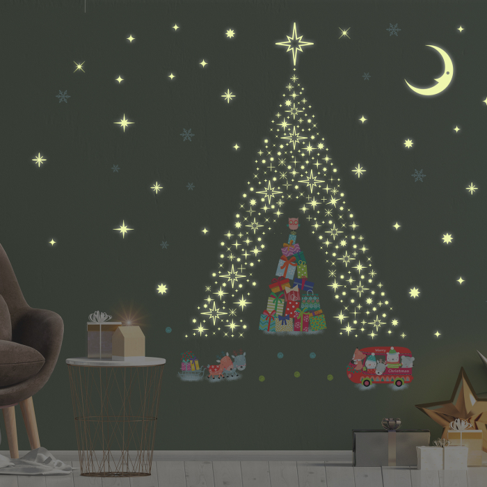 Sticker Glow Stars And Reindeer Christmas Tree Stickers [3]