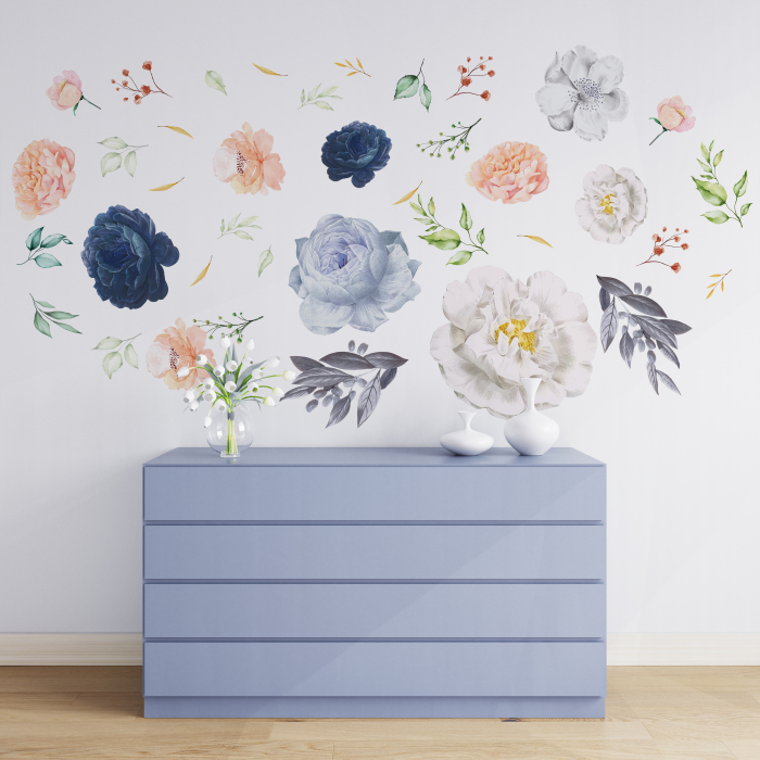 Sticker Pink and Blue Watercolour Flowers [3]