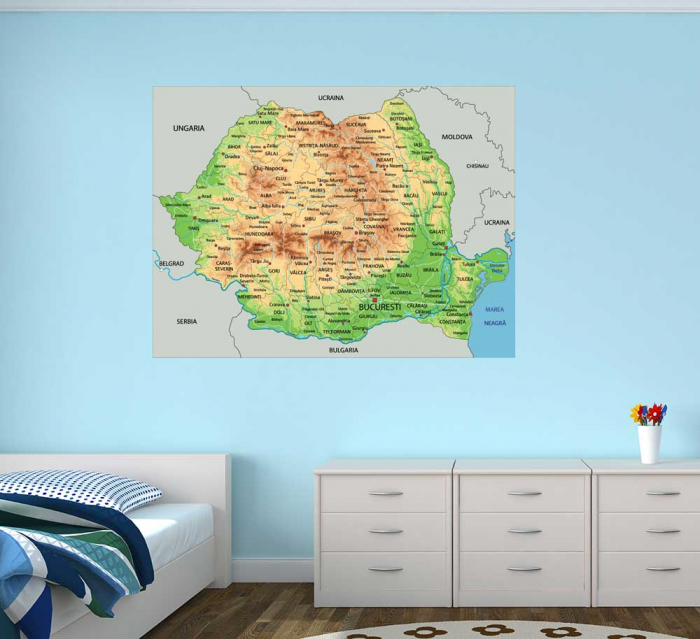 Sticker decorativ - Harta fizica a României [2]