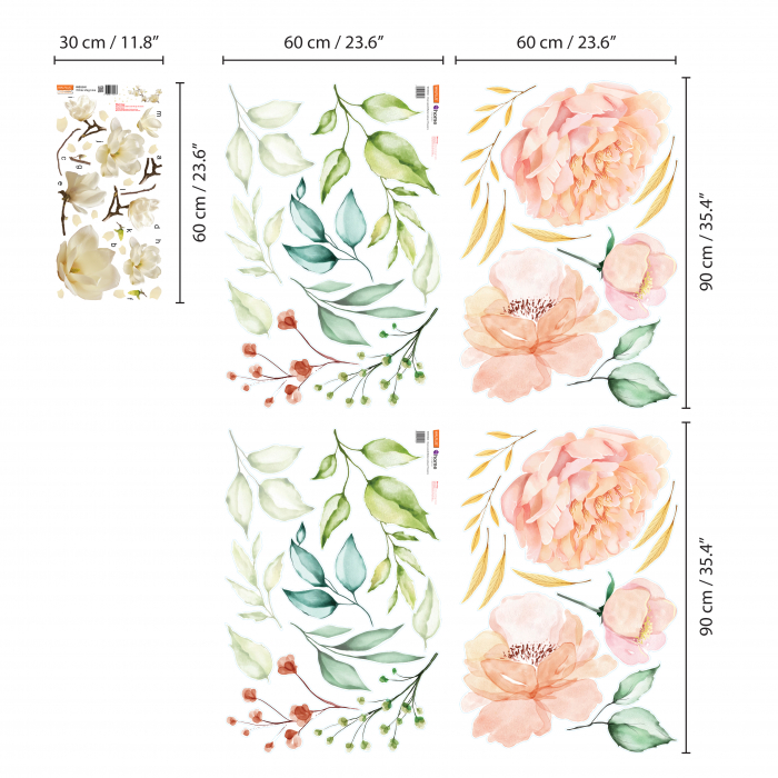 Sticker White Magnolia With Pink Watercolour Flowers [5]