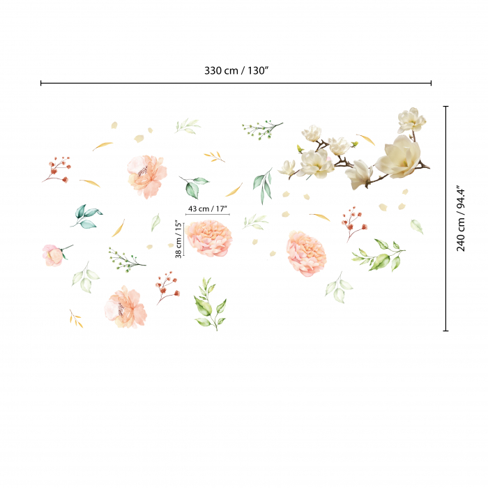Sticker White Magnolia With Pink Watercolour Flowers [4]