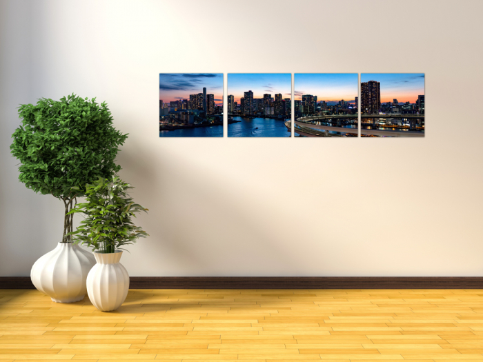 Tablou canvas 4 piese - Apus de soare pe bulevard [2]