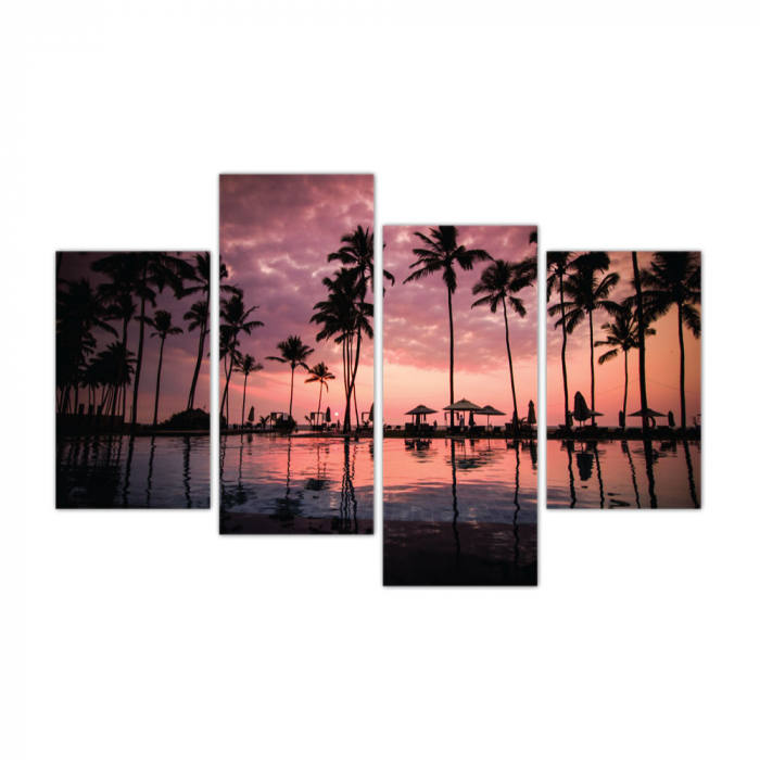 Tablou canvas 4 piese - Palmtrees on sunset [3]
