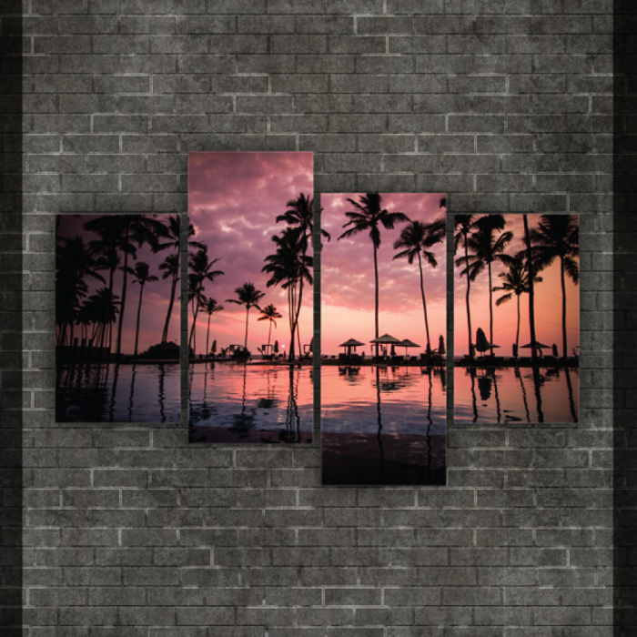 Tablou canvas 4 piese - Palmtrees on sunset [2]