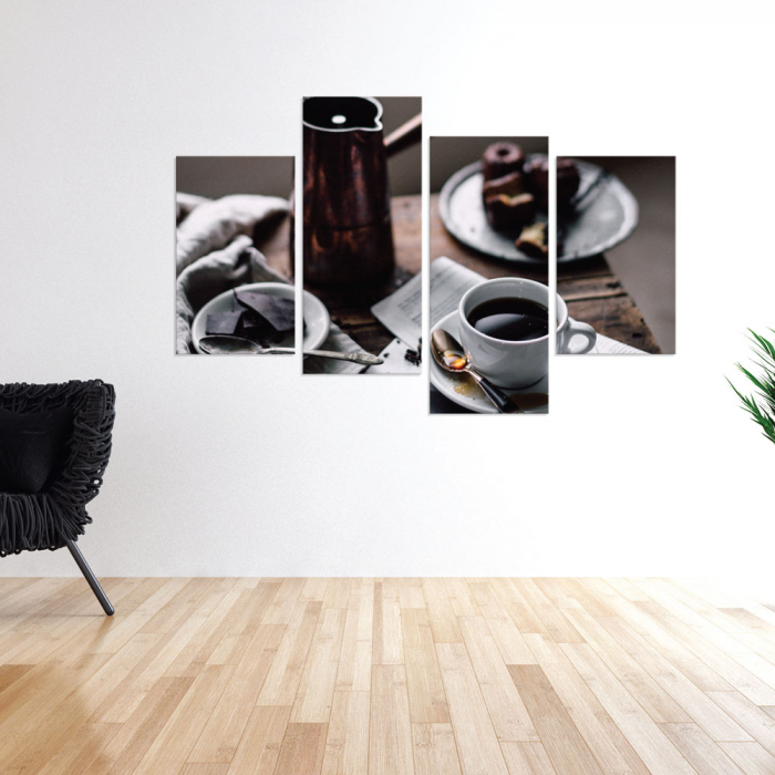 Tablou canvas 4 piese - Cafeaua de dimineata [2]