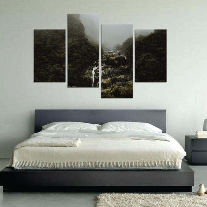 Tablou canvas 4 piese - Cascada in padure [2]