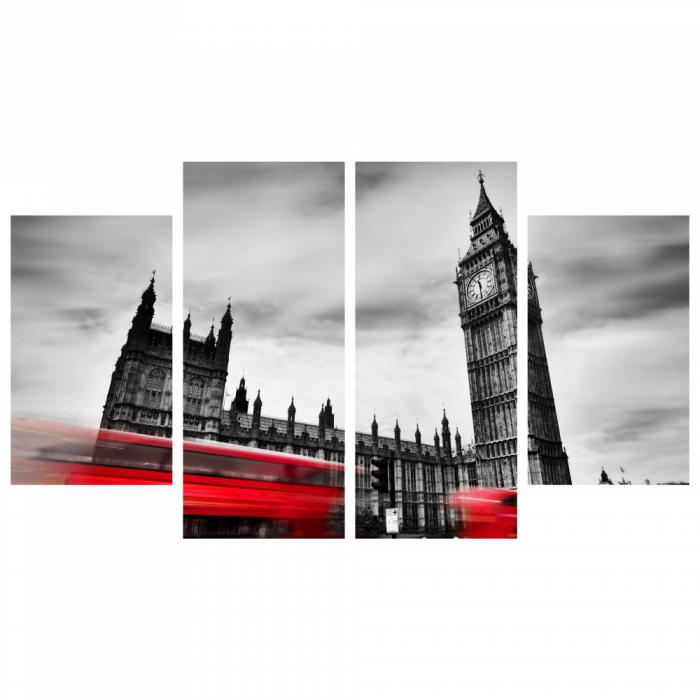 Tablou canvas 4 piese - Big Ben alb-negru [2]