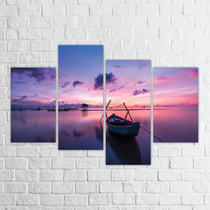 Tablou canvas 4 piese - Barca la rasarit [2]