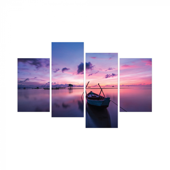 Tablou canvas 4 piese - Barca la rasarit [3]