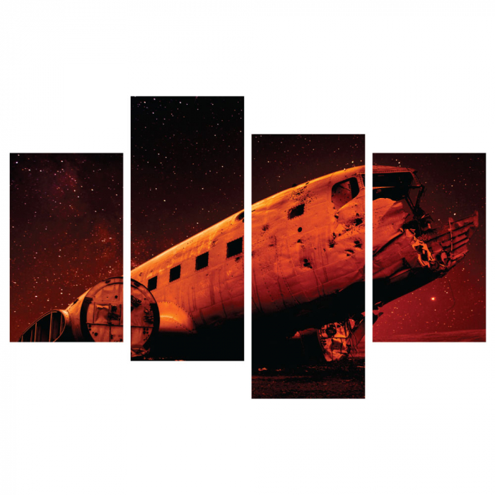 Tablou canvas 4 piese - Epava de avion [4]