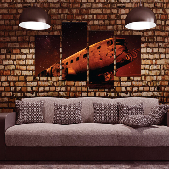 Tablou canvas 4 piese - Epava de avion [2]