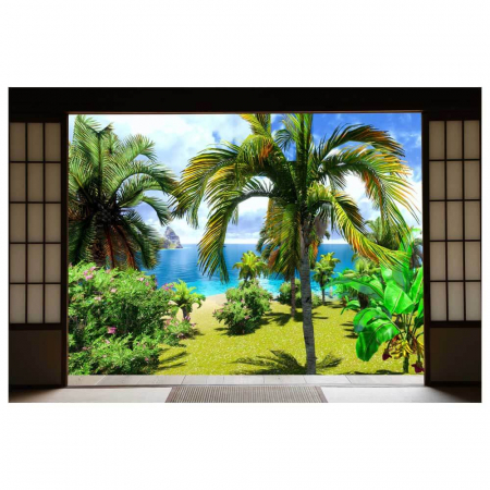 Fototapet vinyl cu efect 3D Usa Shoji - Palmieri si Cocotieri - 360x240 cm [1]