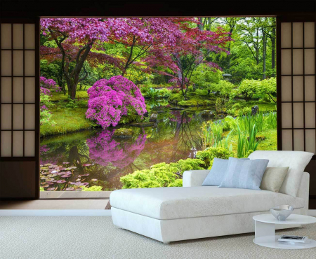 Fototapet - Fototapet vinyl cu efect 3D Usa Shoji - Culori in Gradina - 360x240 cm