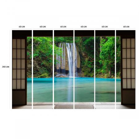 Fototapet vinyl cu efect 3D Usa Shoji - Cascada orientala - 360x240 cm [2]