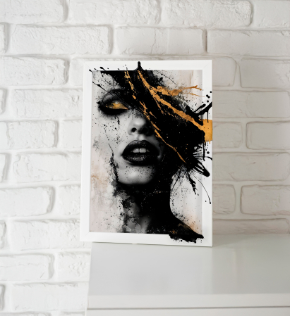 Tablou cu Accente Pictate Manual - Tablou canvas - Privire de Aur - 35x45cm