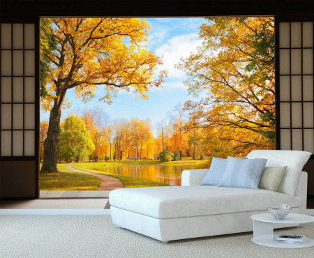 Fototapet - Fototapet vinyl cu efect 3D Usa Shoji - Culori de Toamna- 360x240 cm