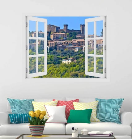 Stickere imprimate - Fereastra cu efect 3D - Montalcino, Toscana - 119x93 cm