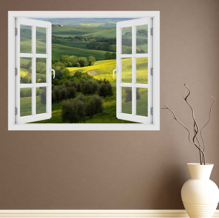 Stickere imprimate - Fereastra cu efect 3D - Coline din Toscana, Italia - 119x93 cm