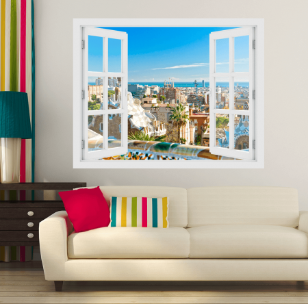 Stickere imprimate - Fereastra cu efect 3D - Parcul Guell din Barcelona - 119x93 cm