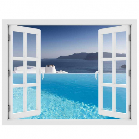Fereastra cu efect 3D - Piscina cu vedere la marea Egee - 119x93 cm [2]