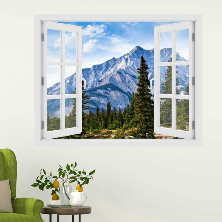 Stickere imprimate - Fereastra cu efect 3D - Munti in Alberta, Canada - 119x93 cm