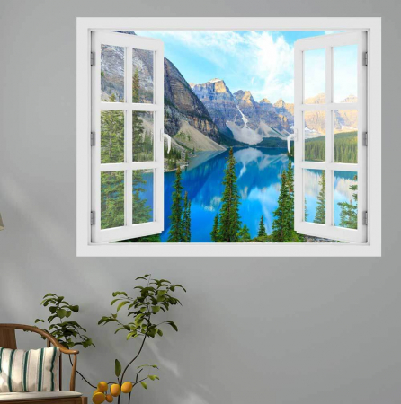 Stickere imprimate - Fereastra cu efect 3D - Lacul Moraine, Canada - 119x93 cm