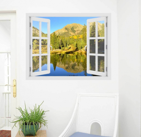 Stickere imprimate - Fereastra cu efect 3D - Linistea muntilor in Colorado - 119x93 cm