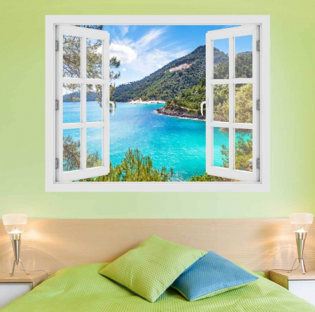 Stickere imprimate - Fereastra cu efect 3D - Insula Thassos, Grecia - 119x93 cm