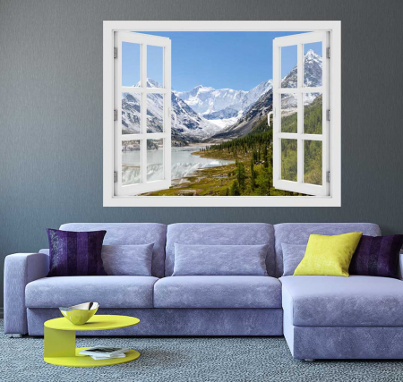 Stickere imprimate - Fereastra cu efect 3D - Muntii Altai, Rusia - 119x93 cm