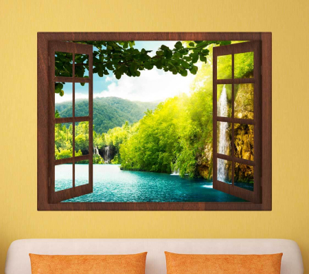 Sticker Fereastra cu efect vizual 3D - 119x90 cm - tocaria maro [2]